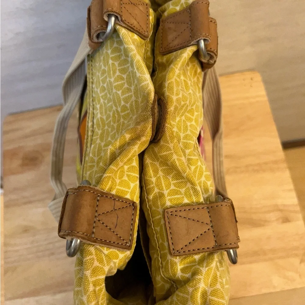 FOSSIL Key Per Coated Canvas Leather Trim Multi Pattern Hobo  Purse